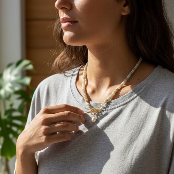 Elegant Beaded Freshwater Pearl Necklace with Gold Clasp - Picture 2 of 6